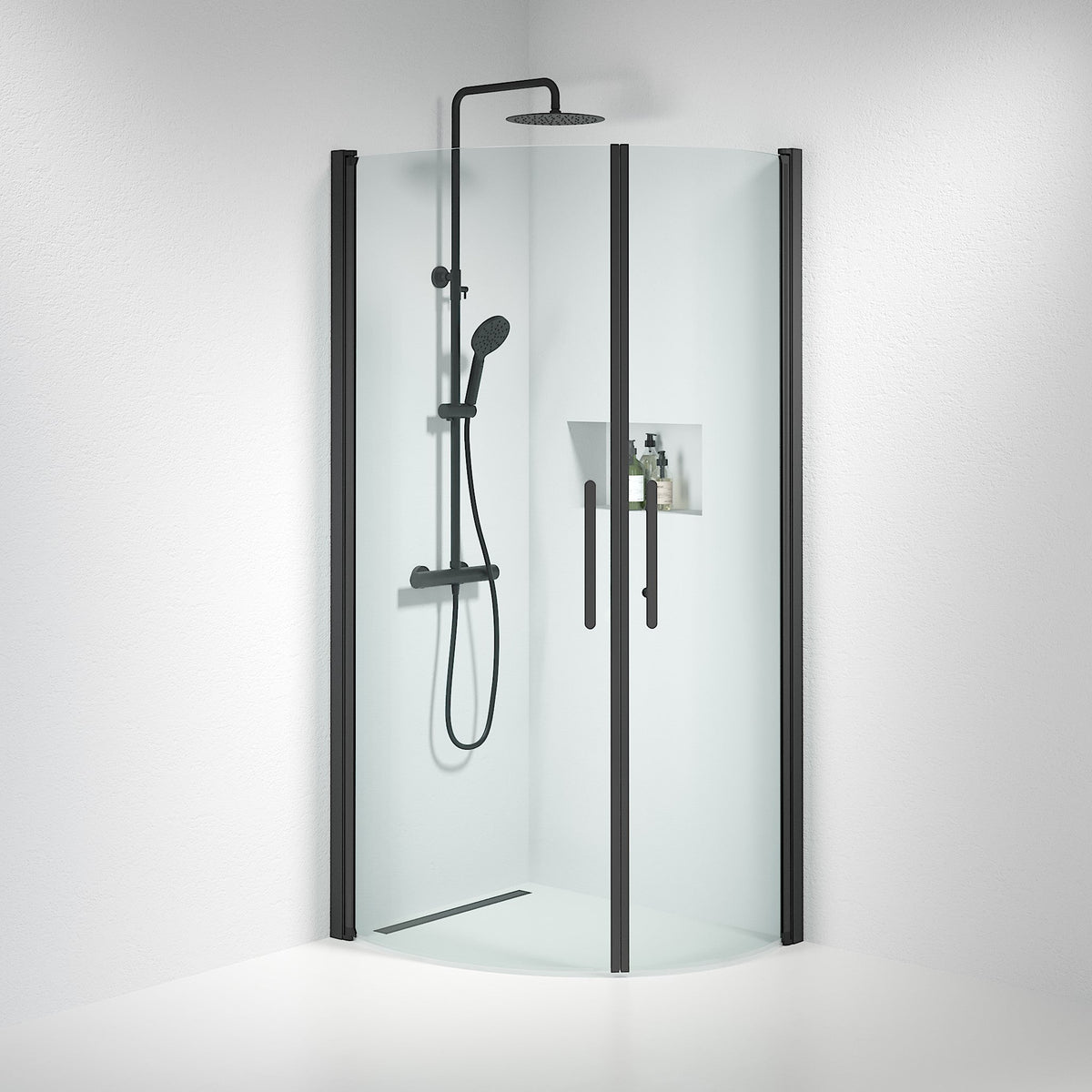 Vänern Shower Enclosure, Round, black Profile, Clear Glass