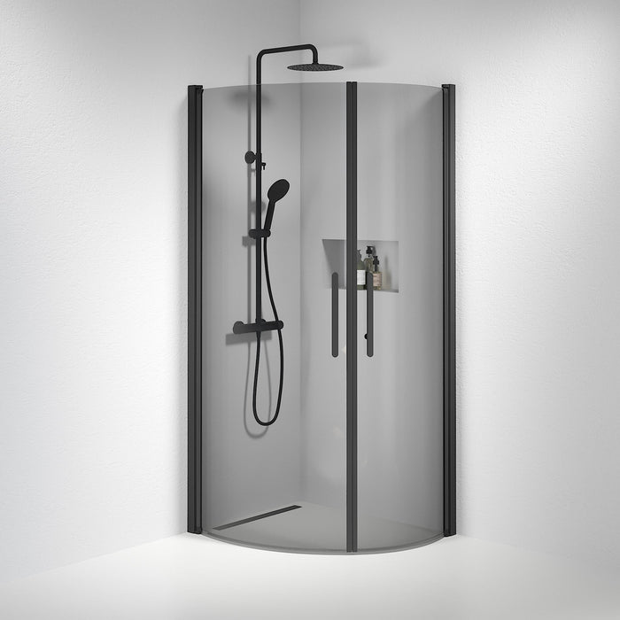 Vänern Shower Enclosure, Round, black Profile, Dark Tinted Glass