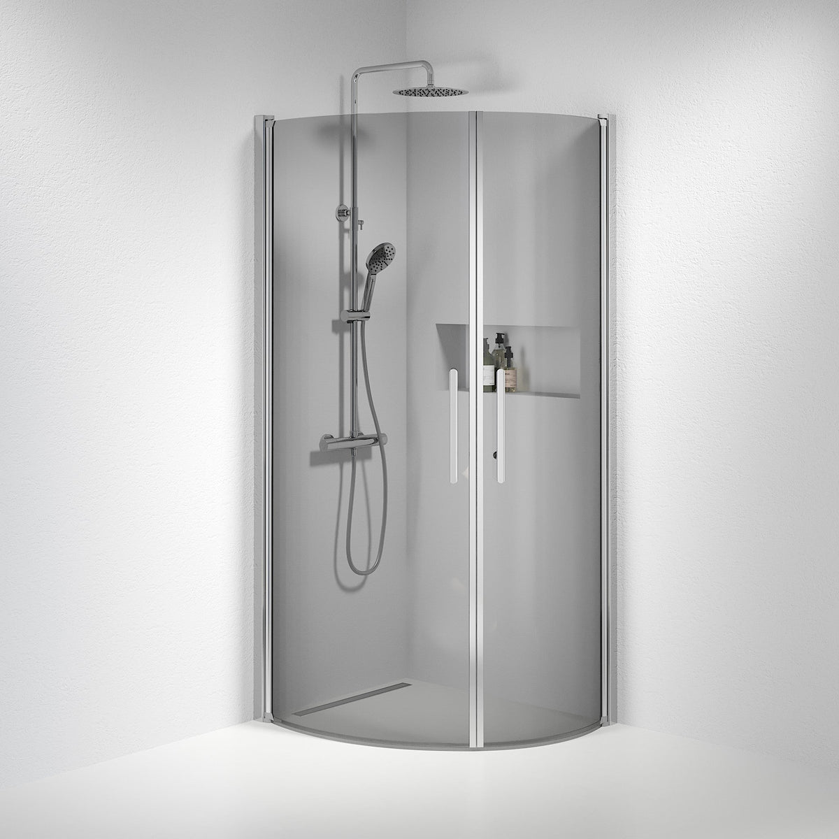 Vänern Shower Enclosure, Round, Chrome Profile, Dark Tinted Glass