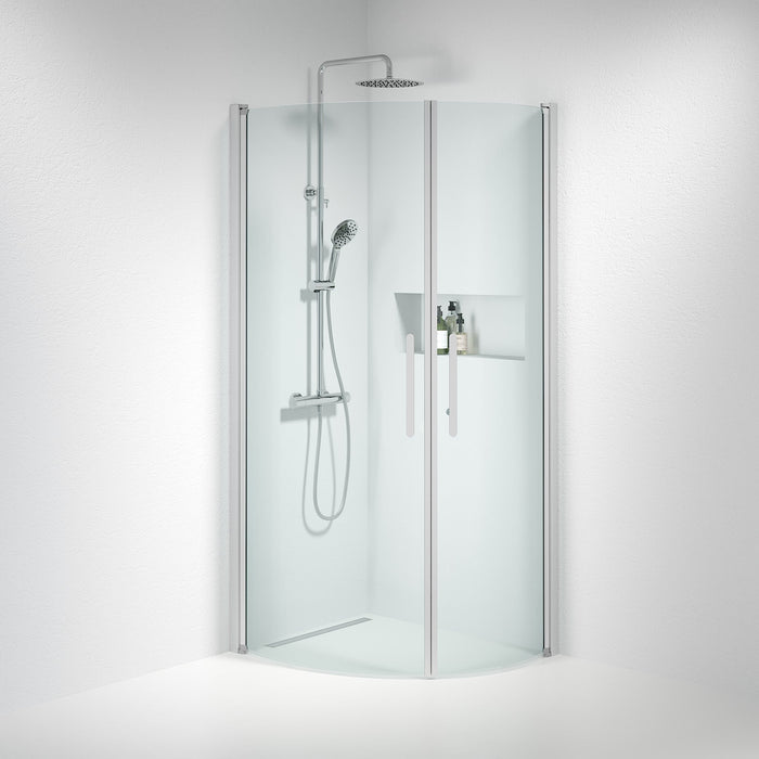 Vänern Shower Enclosure, Round, Brushed Aluminium Profile, Clear Glass