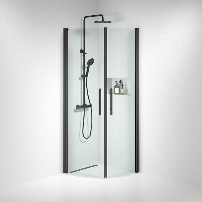 Vänern Shower Enclosure, Round, black Profile, Clear Glass