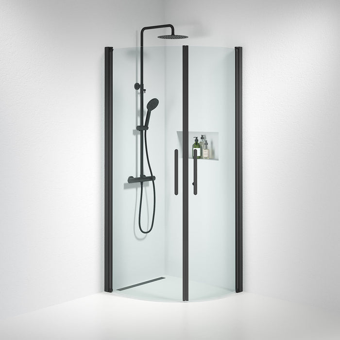 Vänern Shower Enclosure, Round, black Profile, Clear Glass