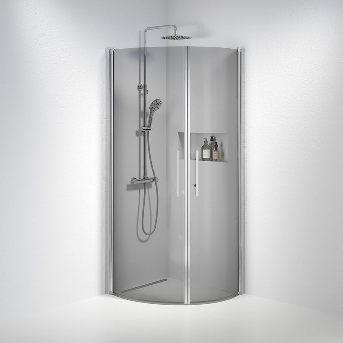 Vänern Shower Enclosure, Round, Chrome Profile, Dark Tinted Glass