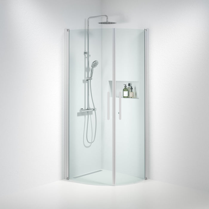 Vänern Shower Enclosure, Round, Brushed Aluminium Profile, Clear Glass