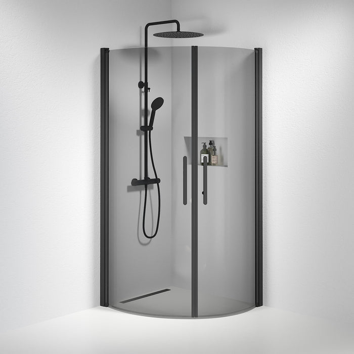 Vänern Shower Enclosure, Round, black Profile, Dark Tinted Glass