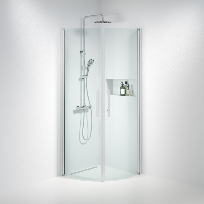 Vänern Shower Enclosure, Round, Brushed Aluminium Profile, Clear Glass