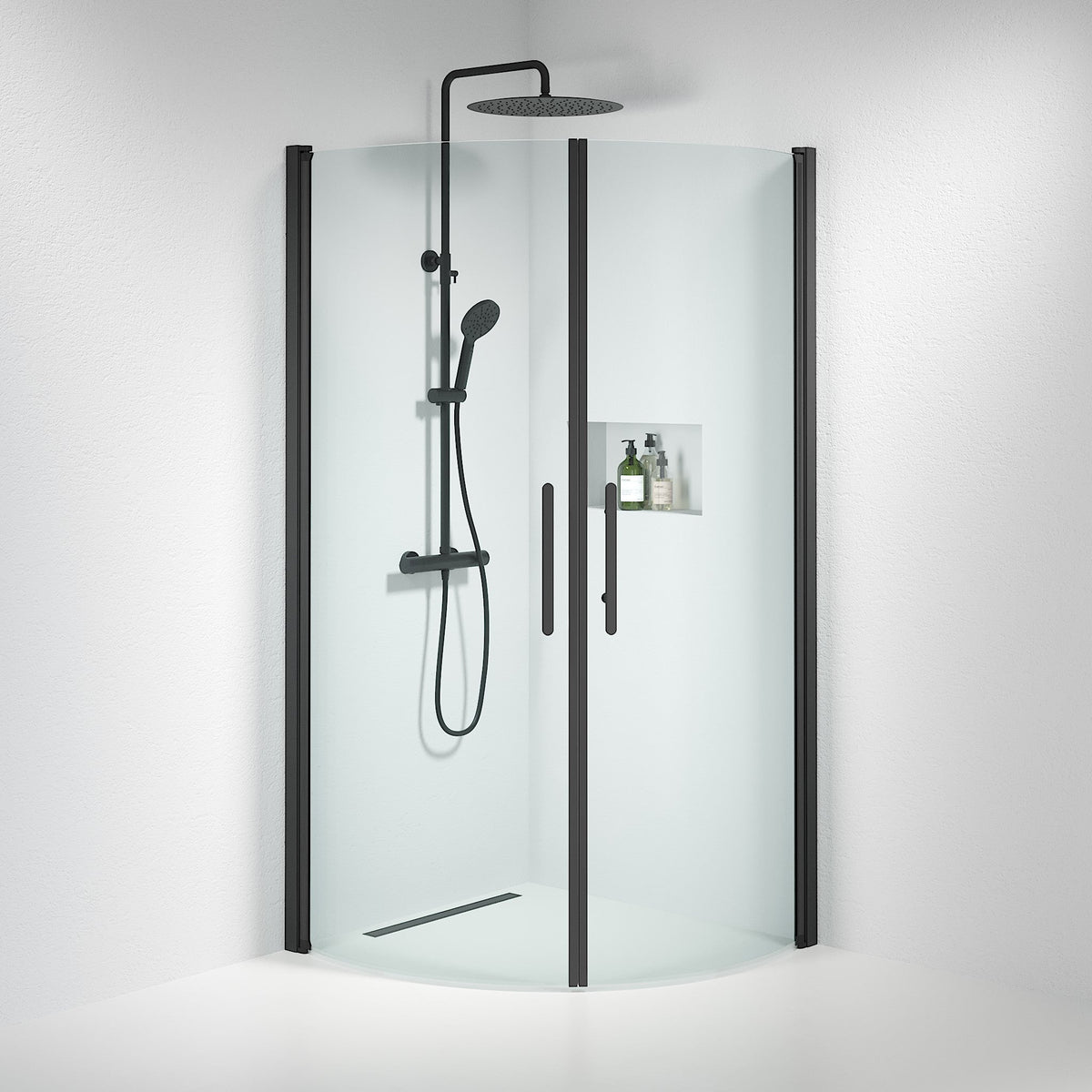 Vänern Shower Enclosure, Round, black Profile, Clear Glass