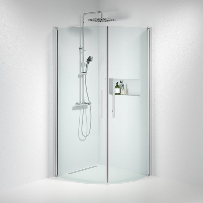 Vänern Shower Enclosure, Round, Brushed Aluminium Profile, Clear Glass