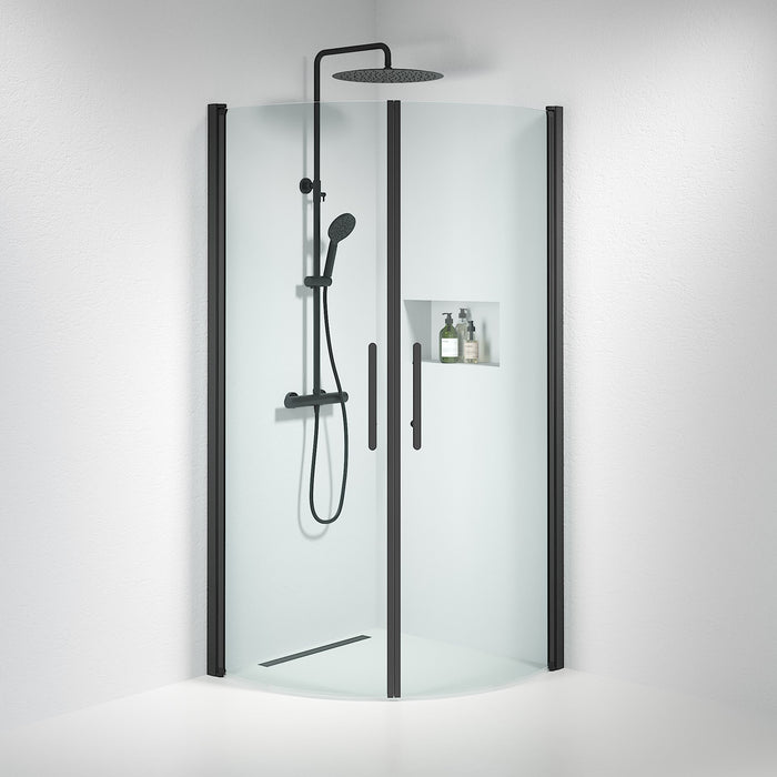 Vänern Shower Enclosure, Round, black Profile, Clear Glass