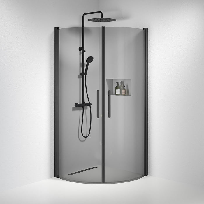 Vänern Shower Enclosure, Round, black Profile, Dark Tinted Glass