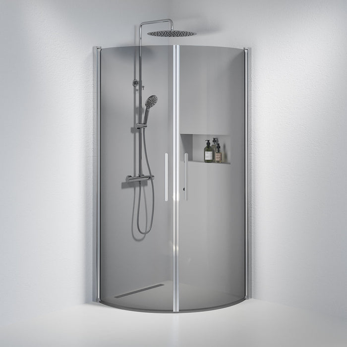 Vänern Shower Enclosure, Round, Chrome Profile, Dark Tinted Glass