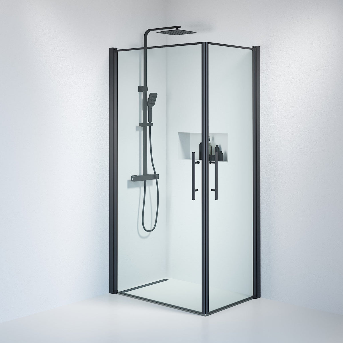 Vänern Shower Enclosure, Square, black Profile, Clear Glass