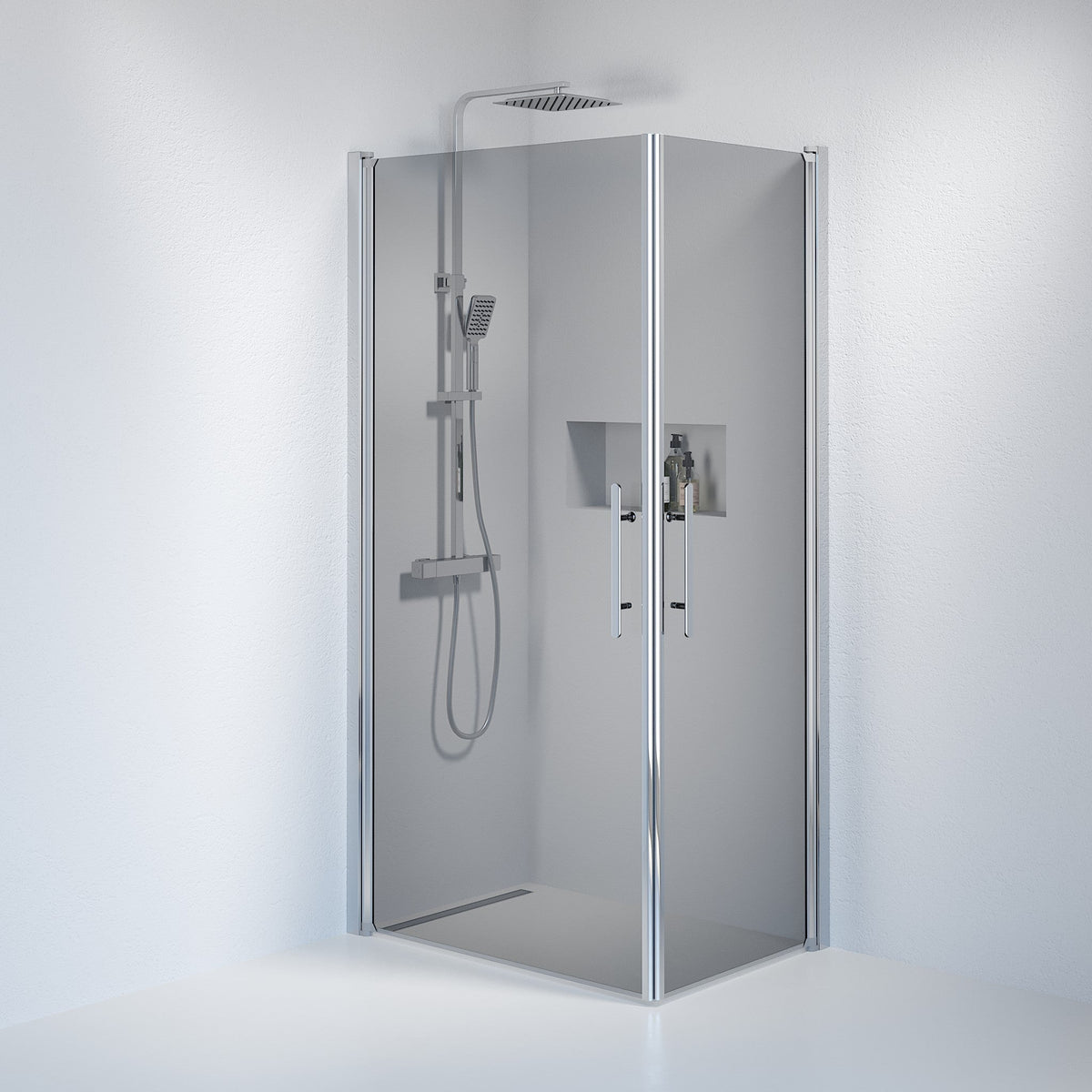 Vänern Shower Enclosure, Square, Chrome Profile, Dark Tinted Glass