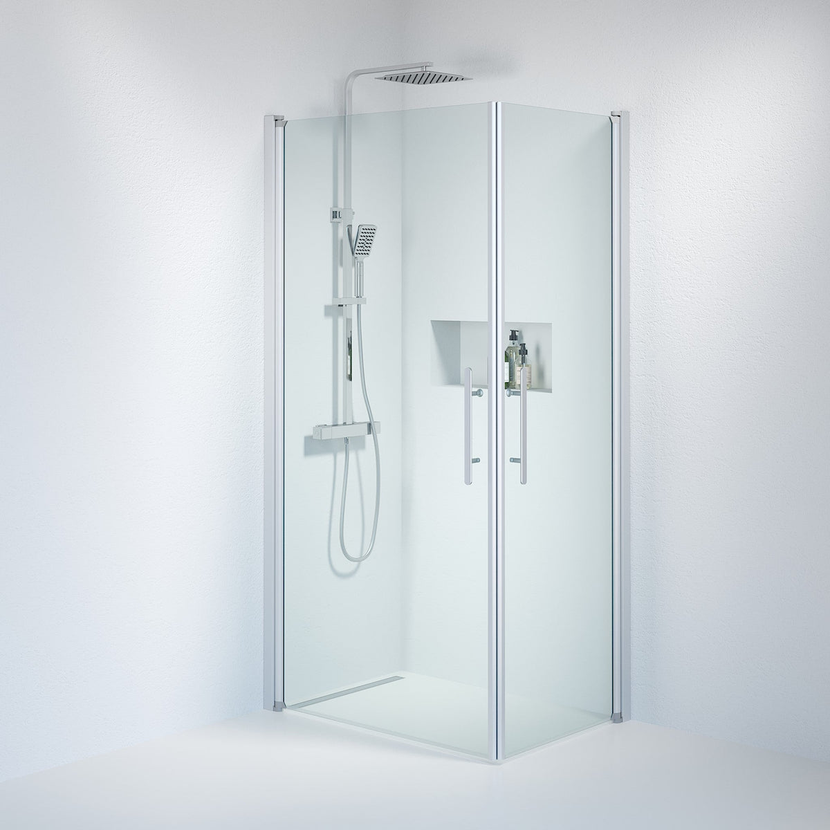 Vänern Shower Enclosure, Square, Brushed Aluminium Profile, Clear Glass