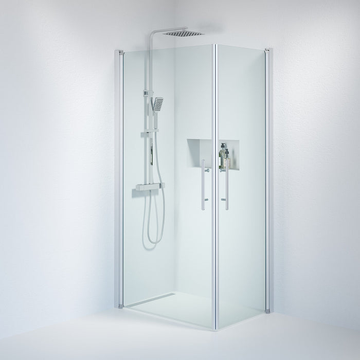 Vänern Shower Enclosure, Square, Brushed Aluminium Profile, Clear Glass