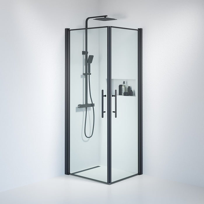 Vänern Shower Enclosure, Square, black Profile, Clear Glass