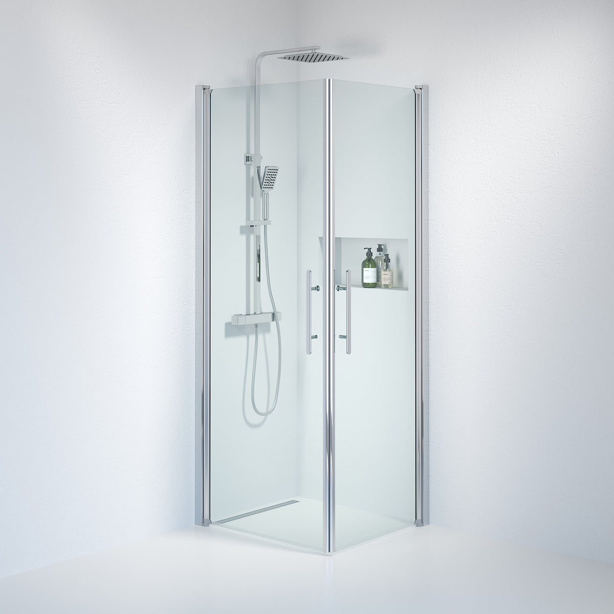 Vänern Shower Enclosure, Square, Chrome Profile, Clear Glass