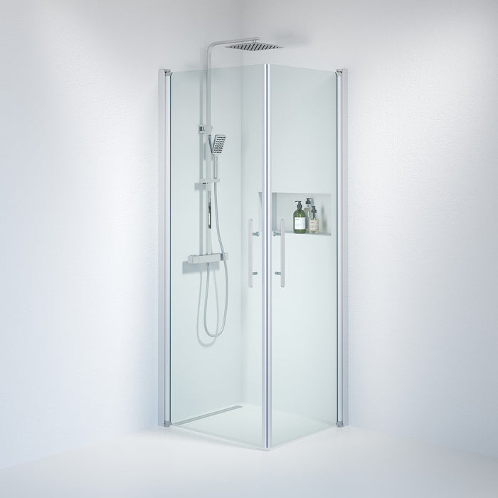 Vänern Shower Enclosure, Square, Brushed Aluminium Profile, Clear Glass