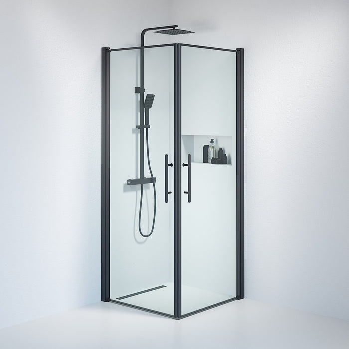 Vänern Shower Enclosure, Square, black Profile, Clear Glass