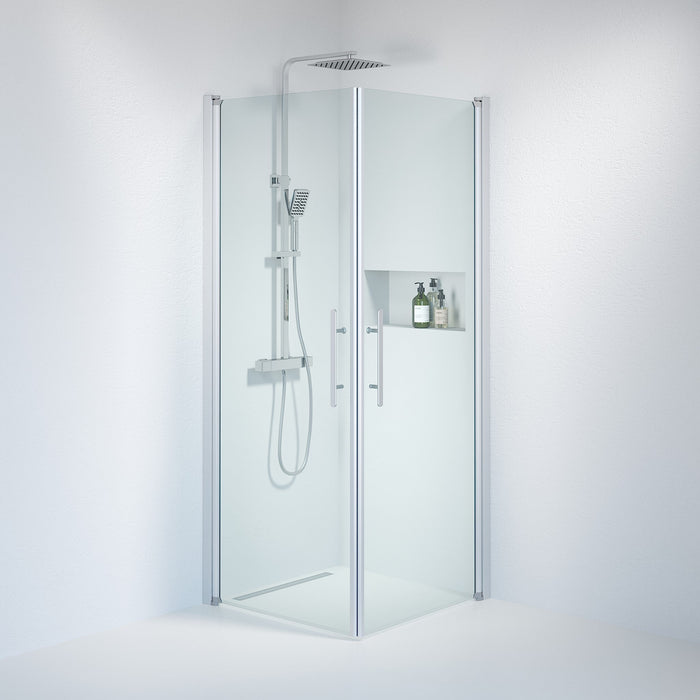 Vänern Shower Enclosure, Square, Brushed Aluminium Profile, Clear Glass