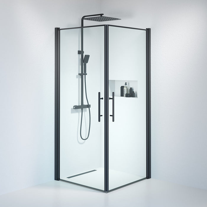 Vänern Shower Enclosure, Square, black Profile, Clear Glass