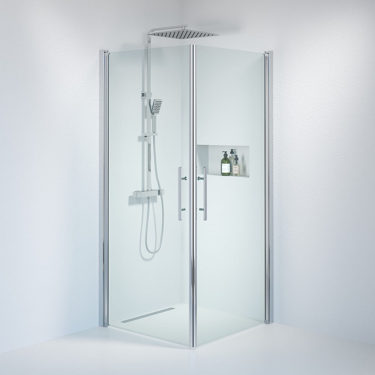 Vänern Shower Enclosure, Square, Chrome Profile, Clear Glass