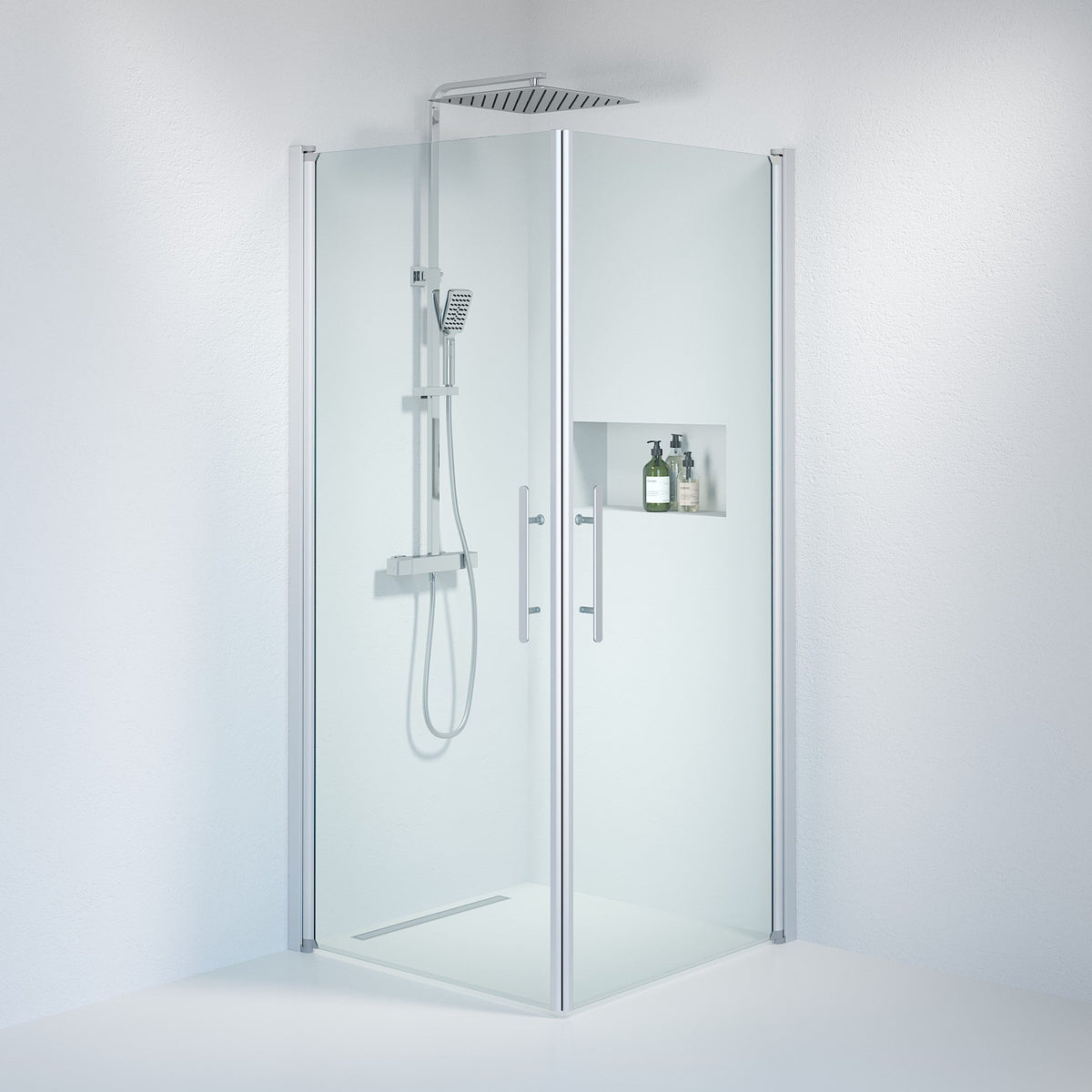 Vänern Shower Enclosure, Square, Brushed Aluminium Profile, Clear Glass