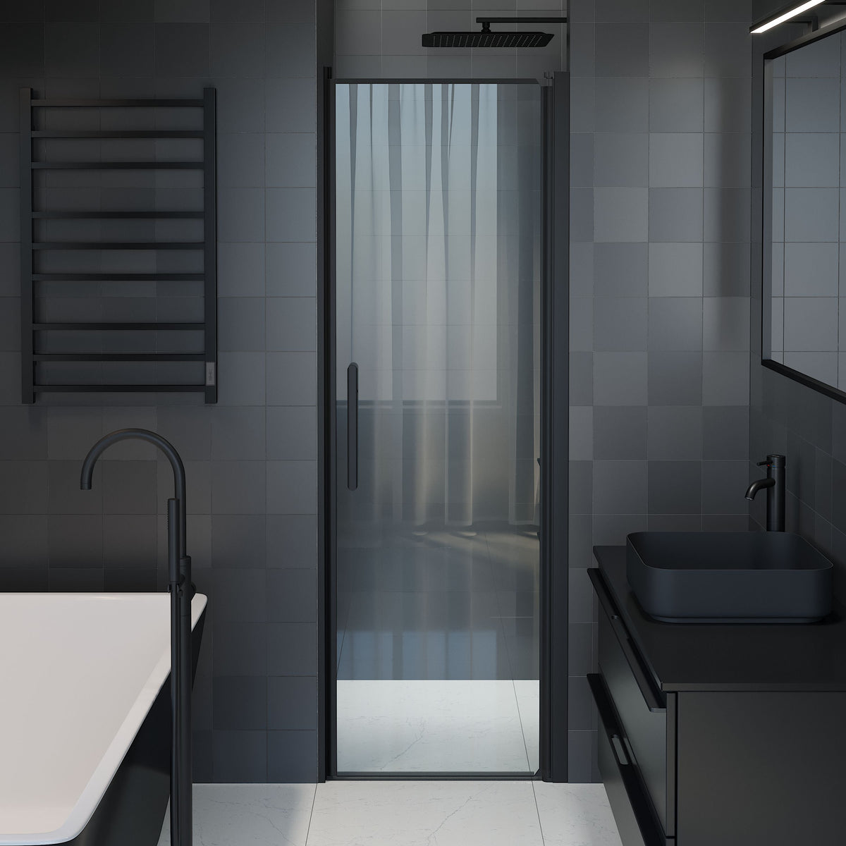 Vänern Niche Shower Door, black Profile, Clear Glass