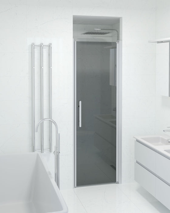 Vänern Niche Shower Door, Brushed Aluminium Profile, Dark Tinted Glass