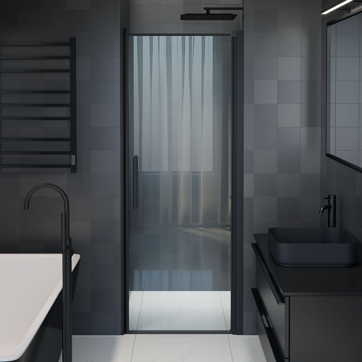 Vänern Niche Shower Door, black Profile, Clear Glass