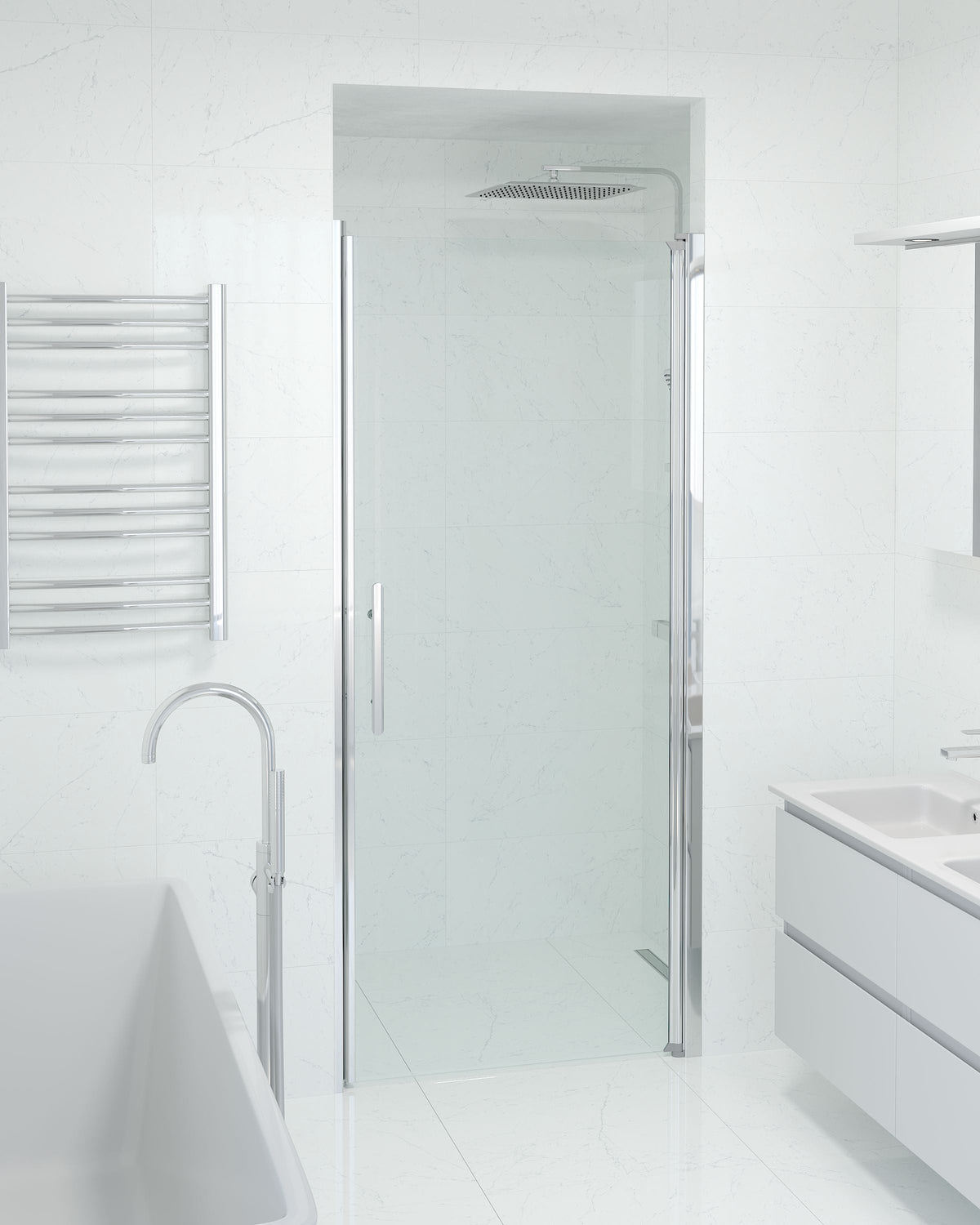 Vänern Niche Shower Door, Chrome Profile, Clear Glass