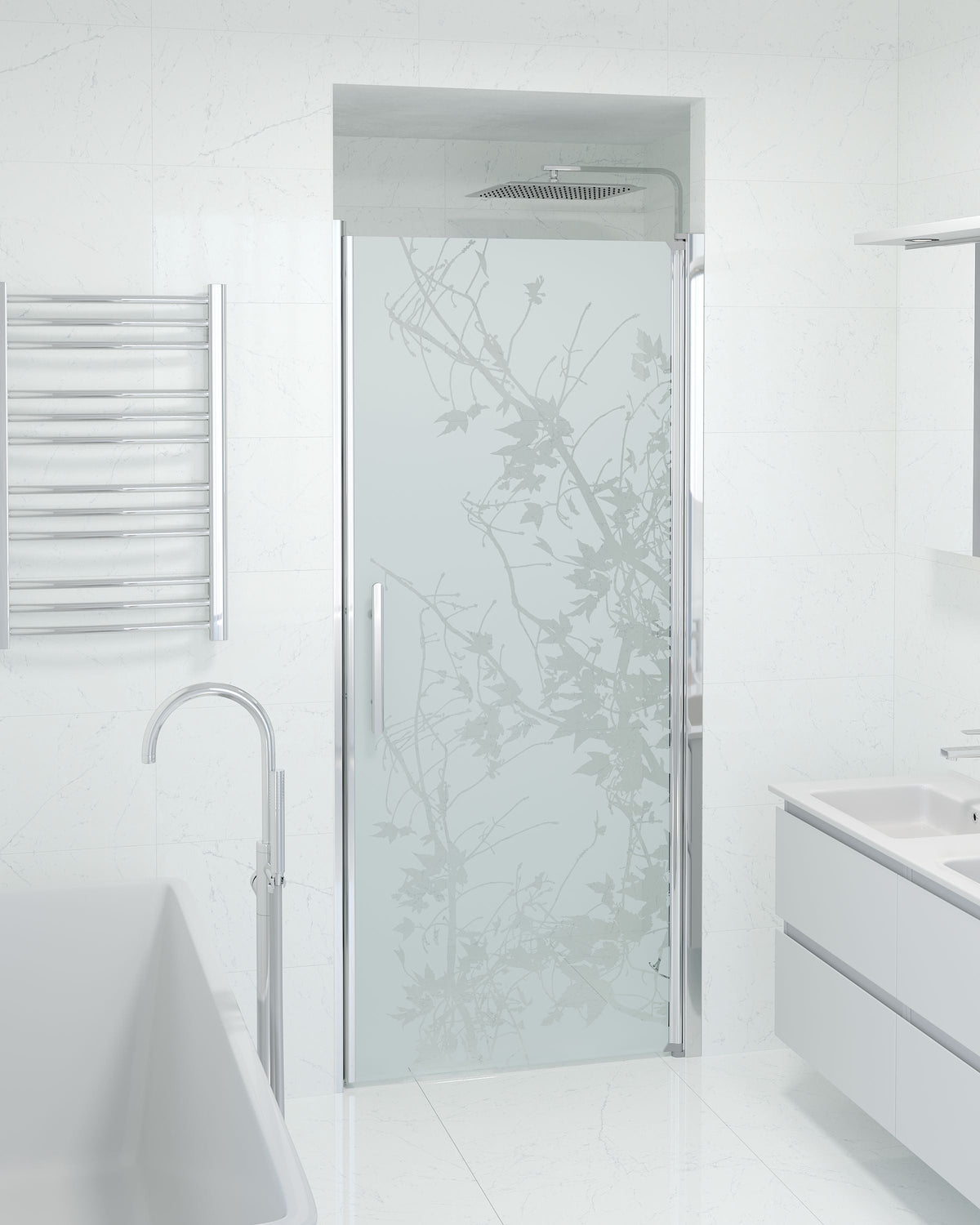 Vänern Niche Shower Door, Chrome Profile, Decor Glass