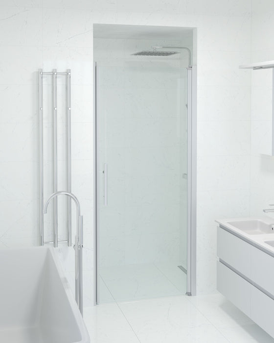 Vänern Shower Door For Shower Niche, Brushed Aluminium Profile, Clear Glass