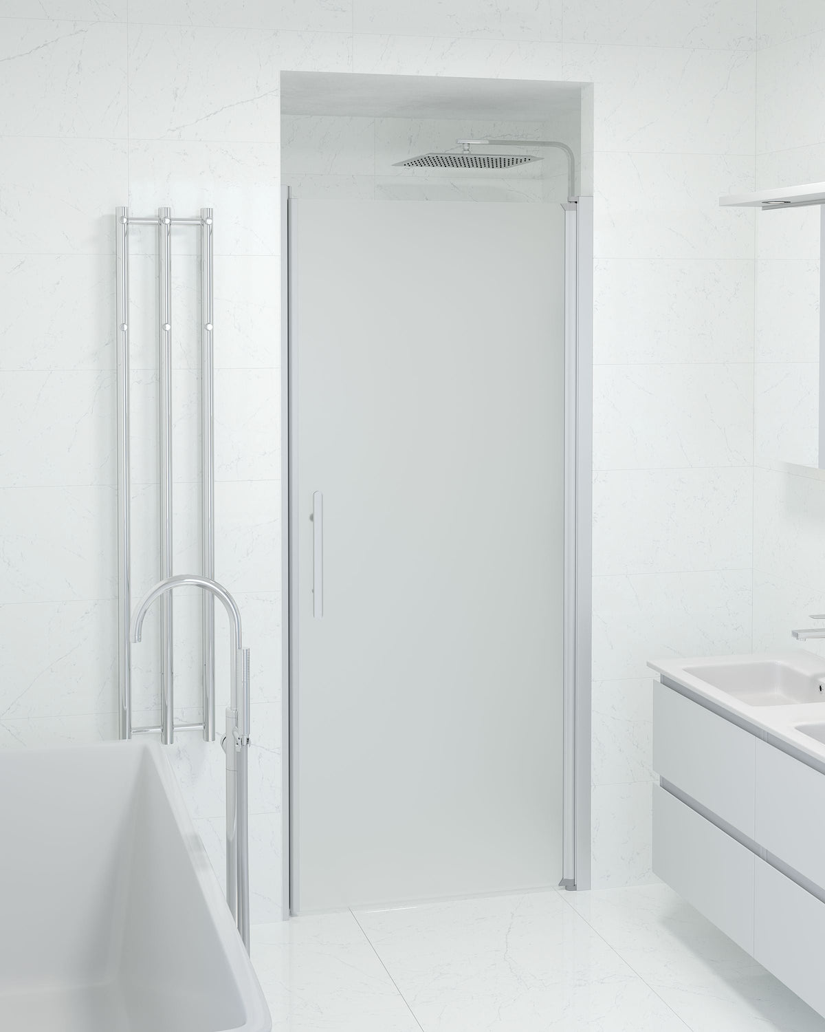 Vänern Niche Shower Door, Brushed Aluminium Profile, matt Glass