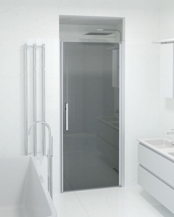 Vänern Niche Shower Door, Brushed Aluminium Profile, Dark Tinted Glass