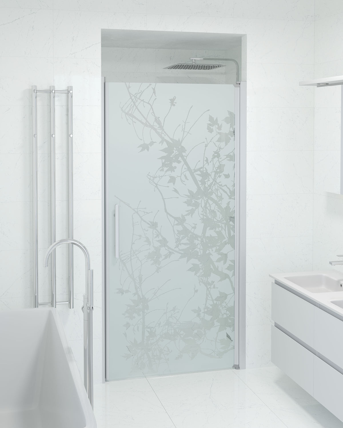 Vänern Niche Shower Door, Brushed Aluminium Profile, Decor Glass