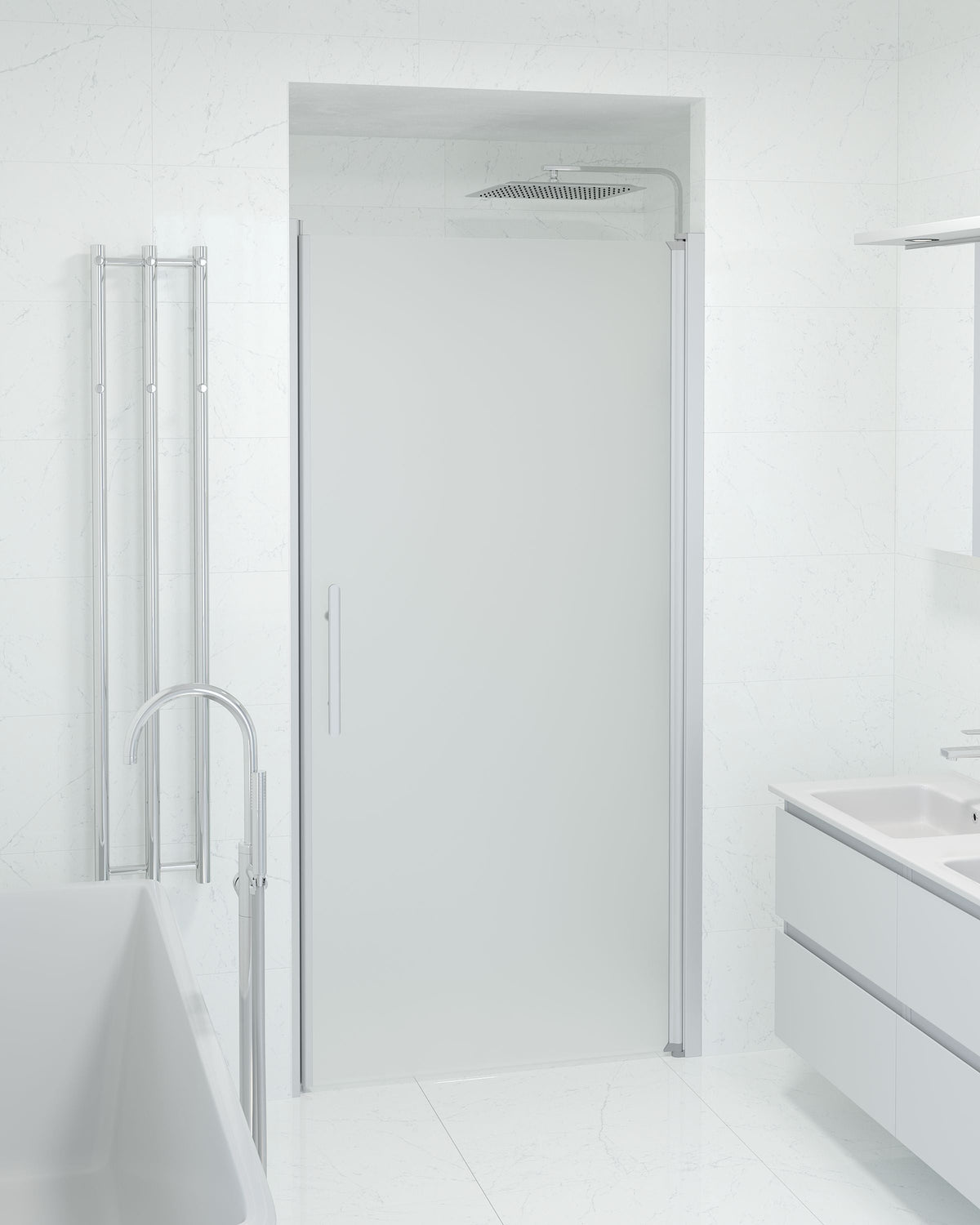 Vänern Niche Shower Door, Brushed Aluminium Profile, matt Glass