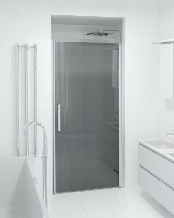 Vänern Niche Shower Door, Brushed Aluminium Profile, Dark Tinted Glass