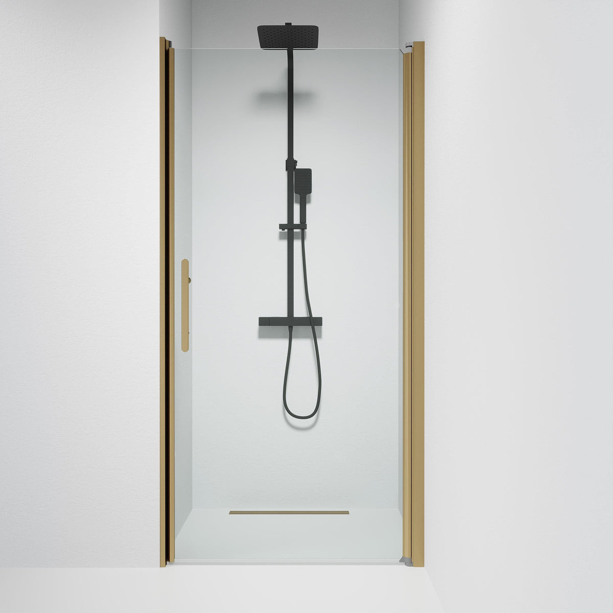 Vänern Niche Shower Door, Clear Glass, Bronze Profile