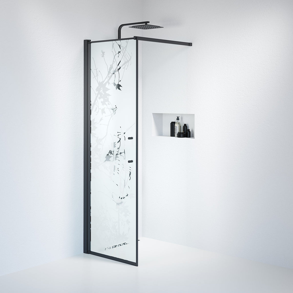 Vänern Shower Wall, black Profile, Decor Glass