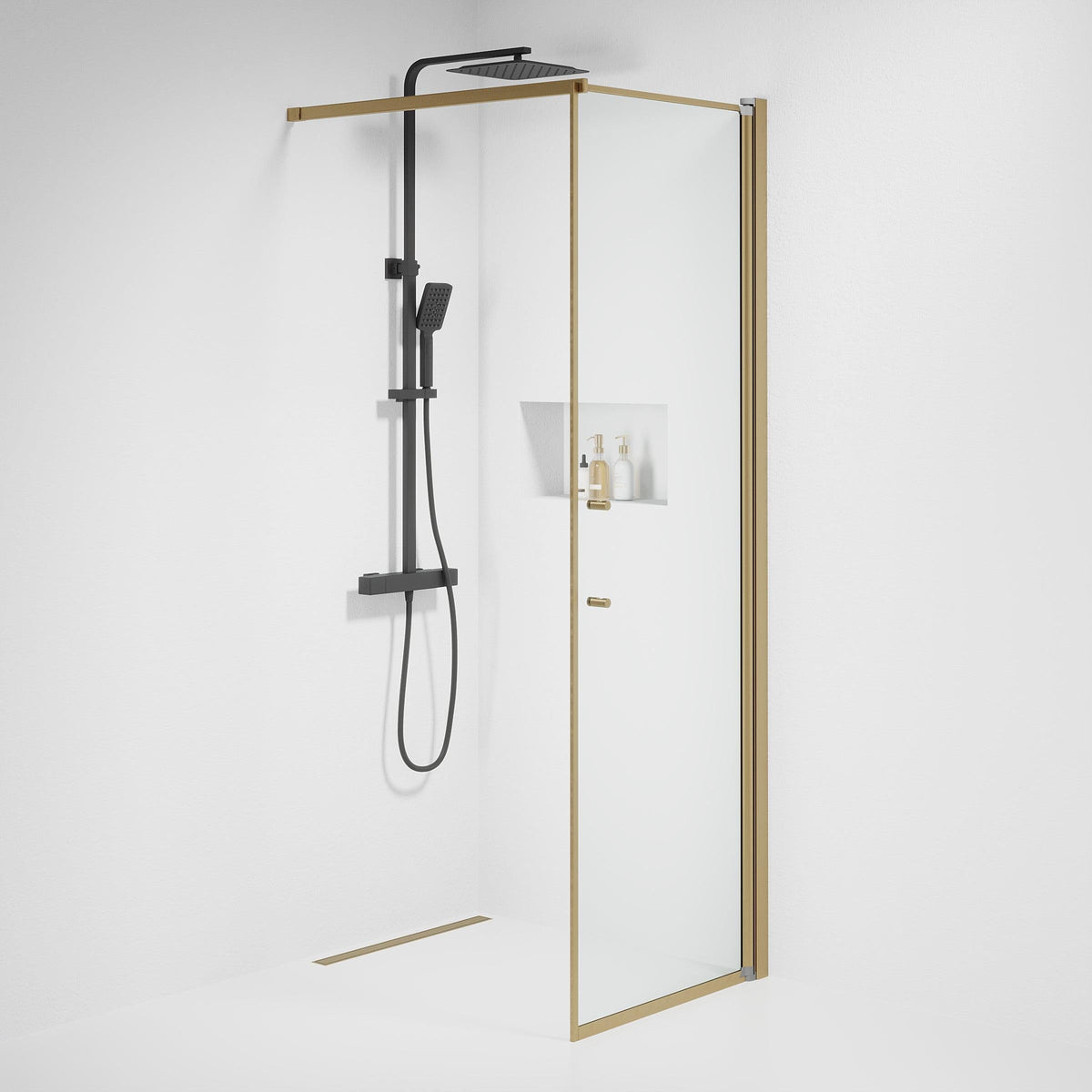 Vänern Shower Wall, Bronze Profile, Clear Glass