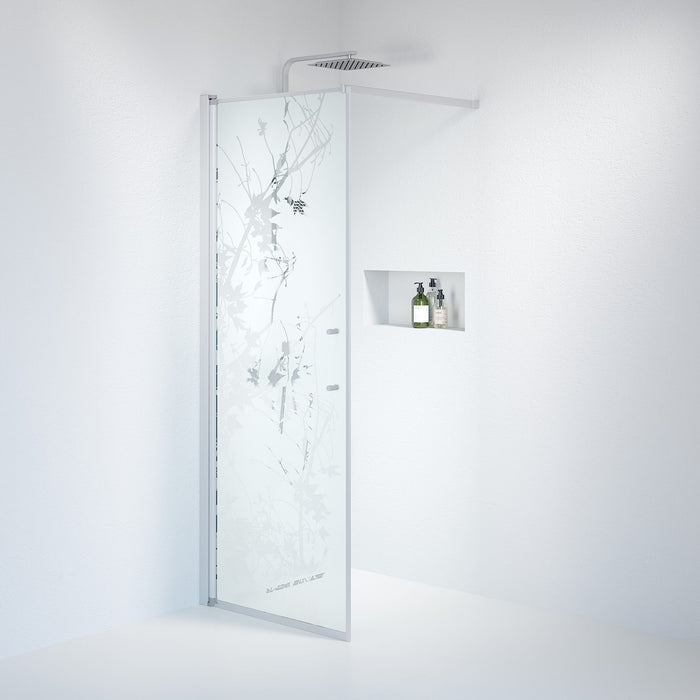 Vänern Shower Wall, Brushed Aluminium Profile, Decor Glass