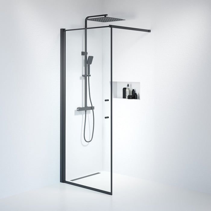 Vänern Shower Wall, black Profile, Clear Glass