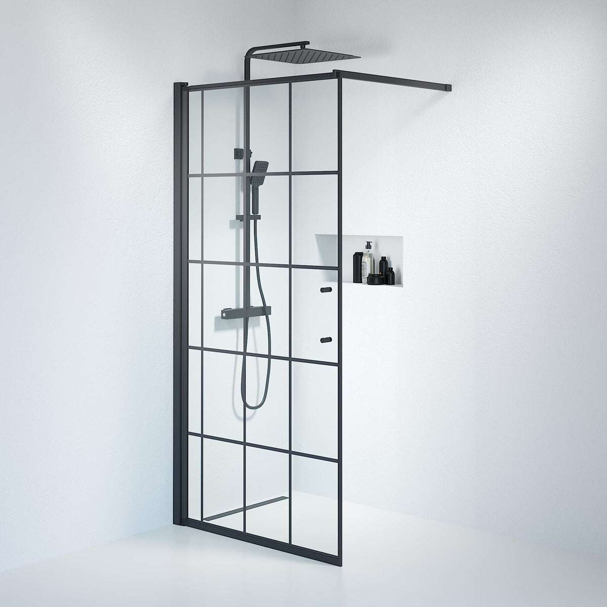 Vänern Shower Wall, black Profile, black Framed Glass