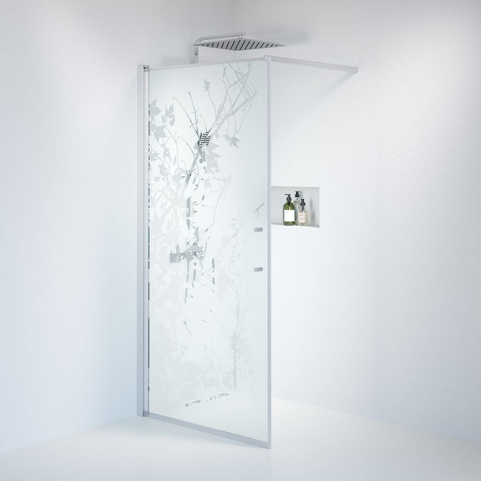 Vänern Shower Wall, Brushed Aluminium Profile, Decor Glass