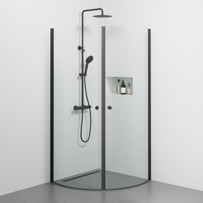 Tulsa Shower Enclosure, Round, Black Profile, Clear Glass