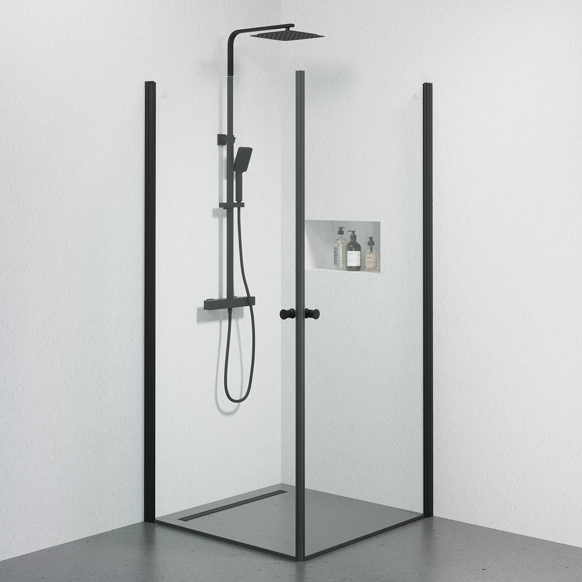 Tulsa Shower Enclosure, Square, Black Profile, Clear Glass