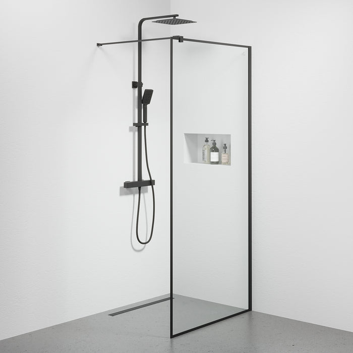 Tulsa Shower Wall, Black Profile, Clear Glass