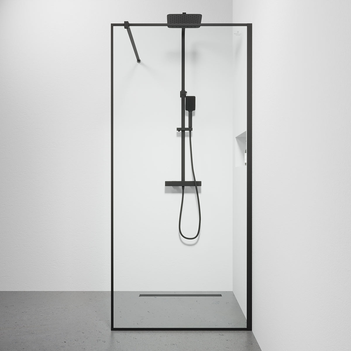 Tulsa Shower Wall, Black Profile, Clear Glass