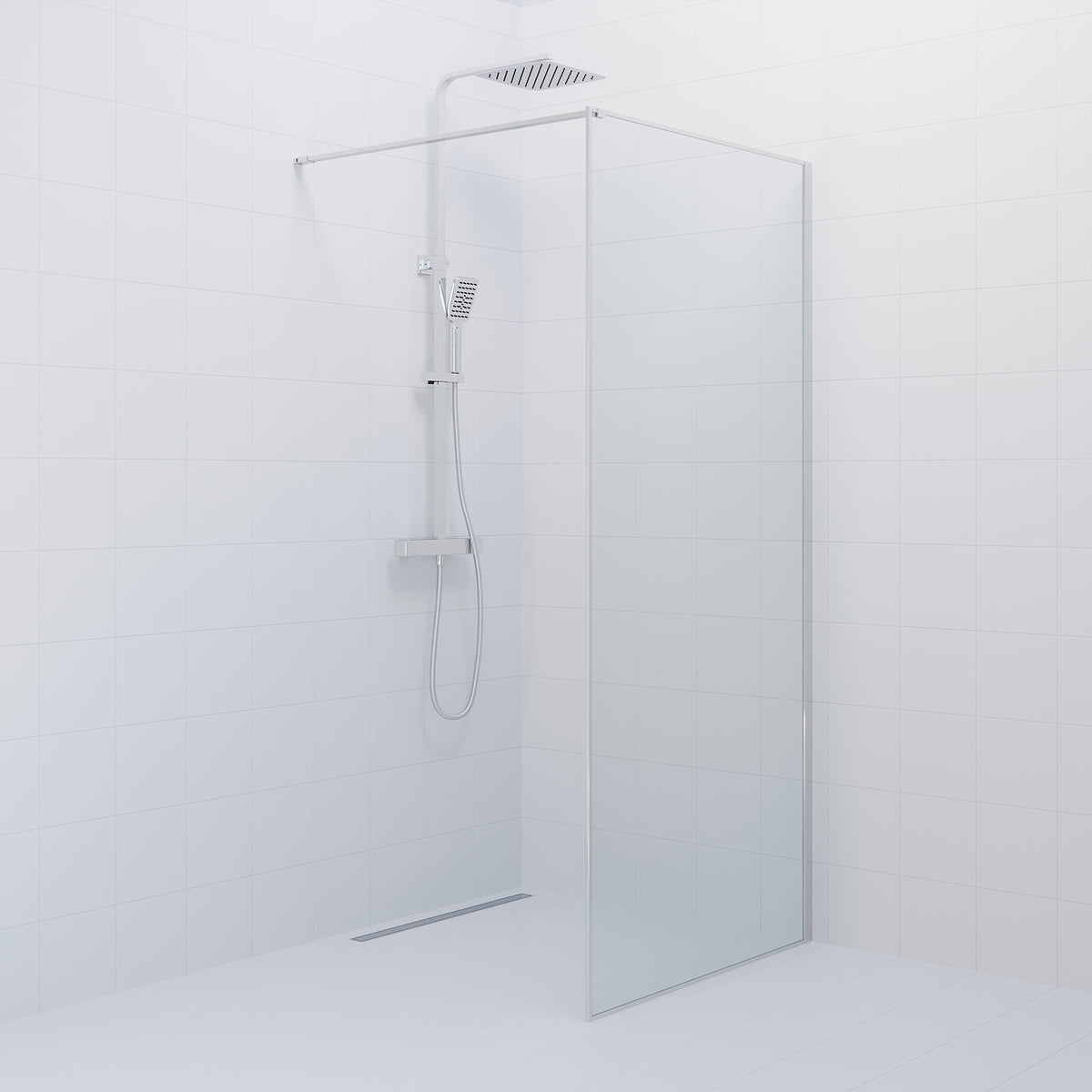 Tulsa Shower Wall, Chrome Profile, Clear Glass